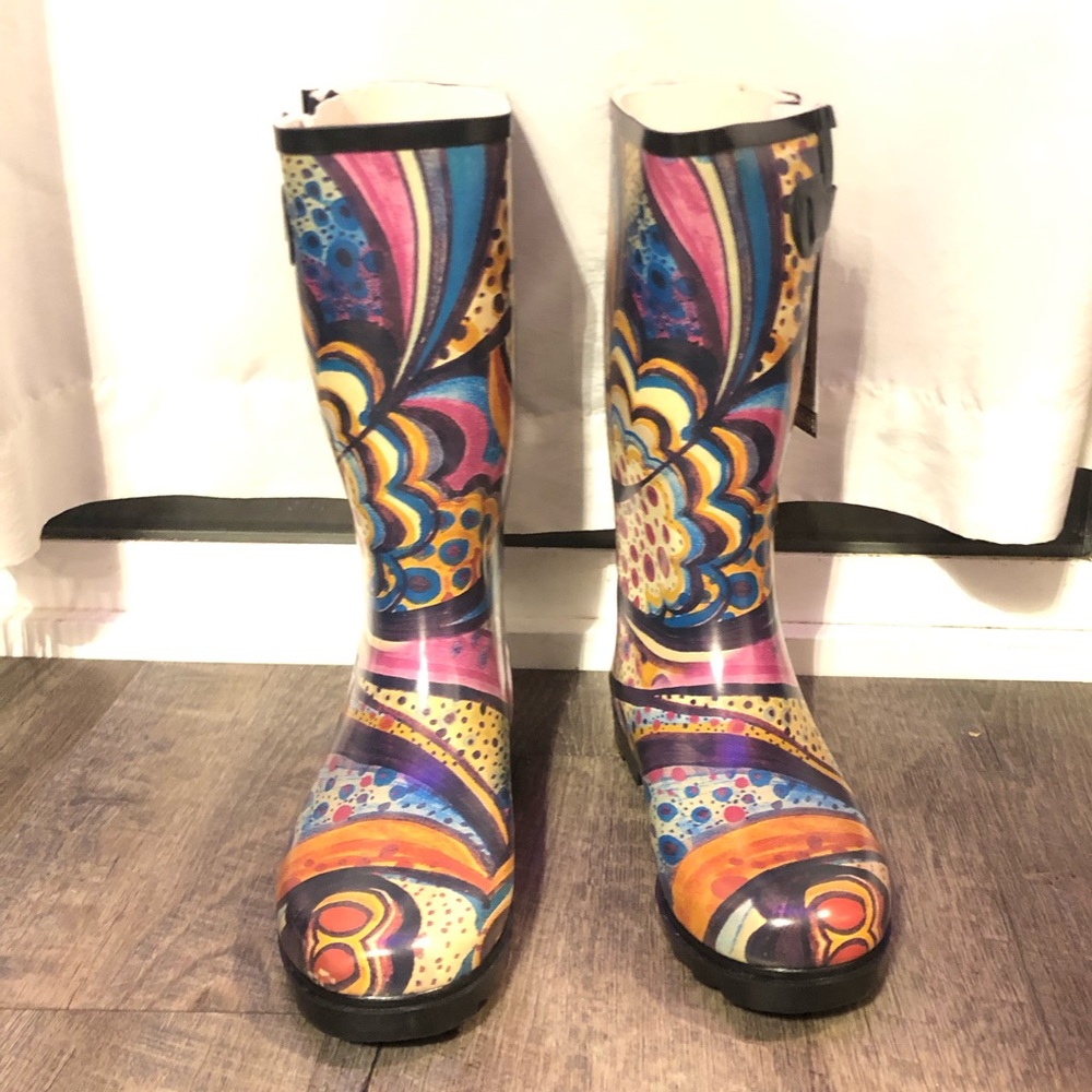☔️ Daily Shoes Rubber Rain Boots Rainbow - 14 Monet must see!! Colorful NWT